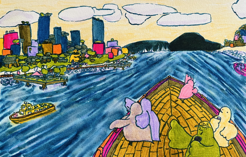 "I can see the island / shining in the distance / now we're getting closer..."